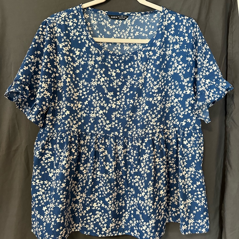 SHEIN Navy Floral Blouse
